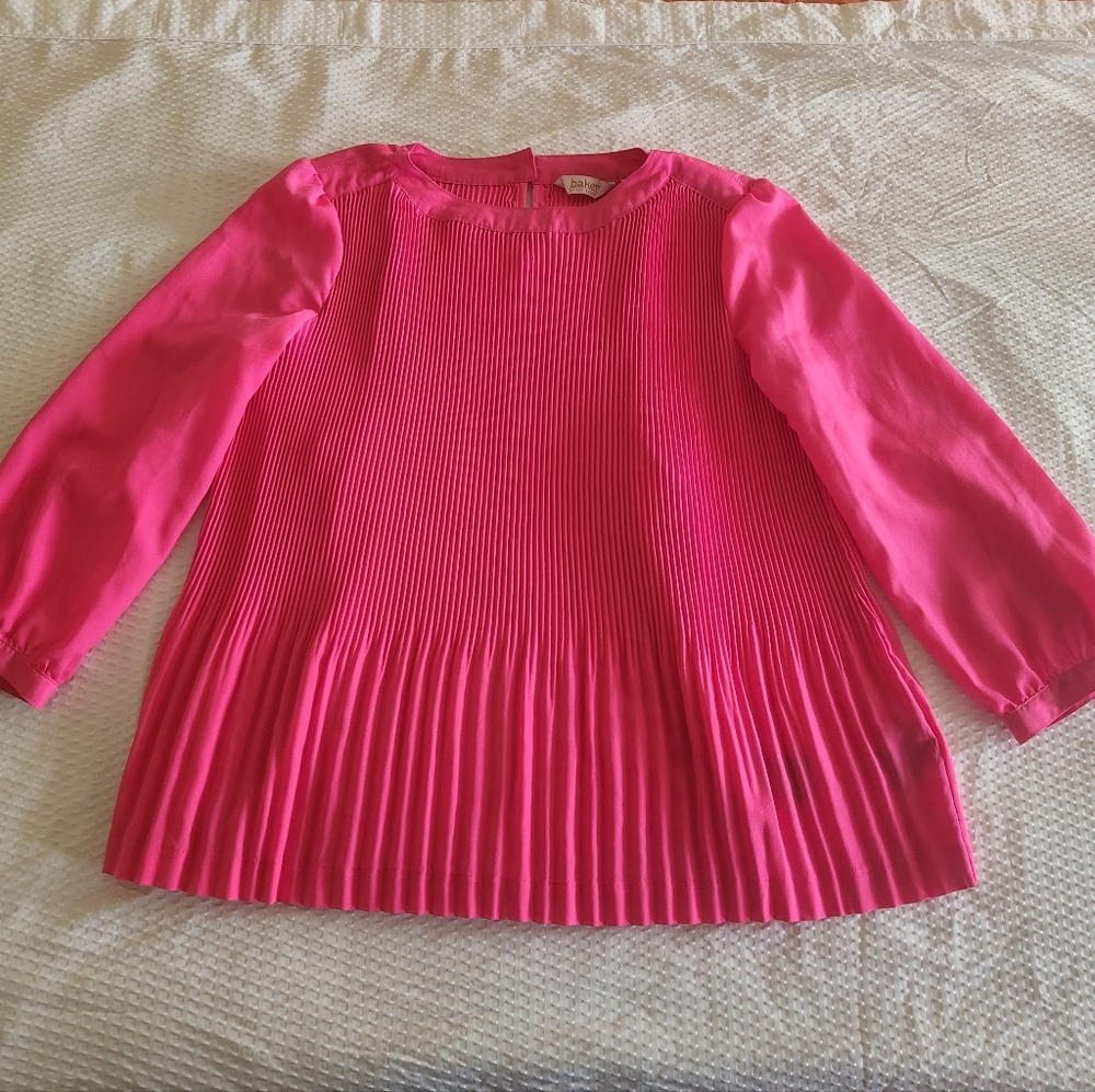 Ted Baker Hot Pink Pleated Long Sleeve Blouse Kids Size 14 (XL)